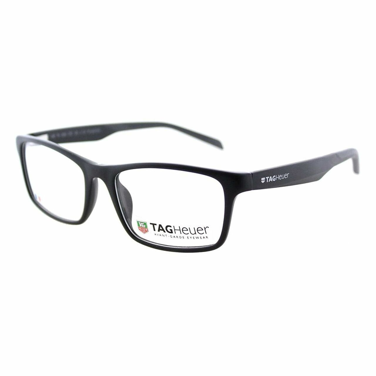 TAG Heuer 0555-001 B-Urban Black Rectangular Plastic Eyeglasses Frames showcasing sleek design and ergonomic features.